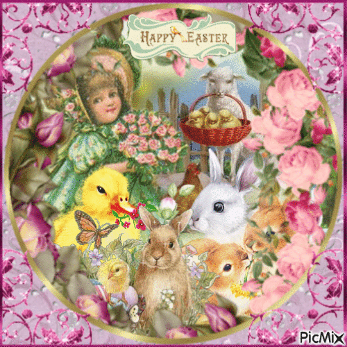 Happy Easter Vintage - Darmowy animowany GIF
