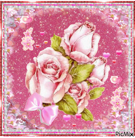Four pink roses. - Безплатен анимиран GIF