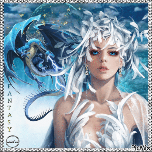 Fantasy Prinzessin mit Drachen - Δωρεάν κινούμενο GIF