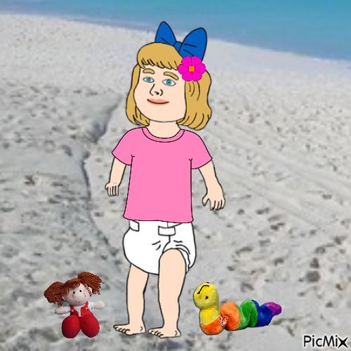 Baby with Dolly and Inch at the beach - Free PNG