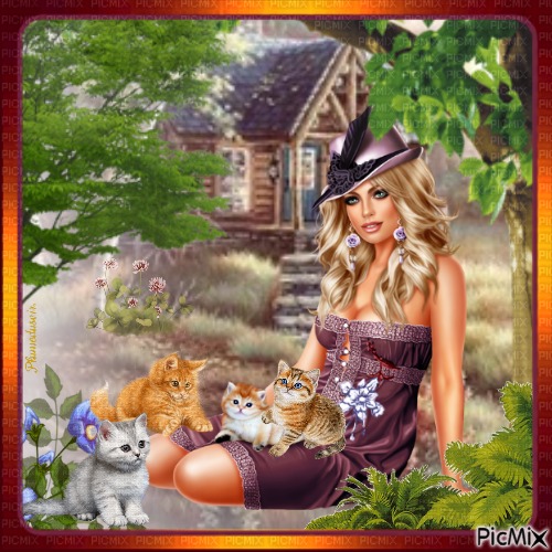 "Femme avec chatons". - 無料png