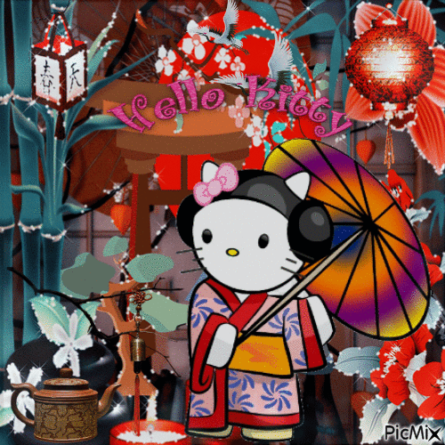 Hello Kitty Geisha - Free animated GIF