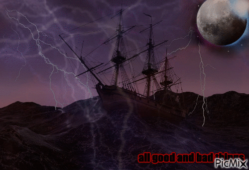 ship storm ocean moon - GIF animé gratuit