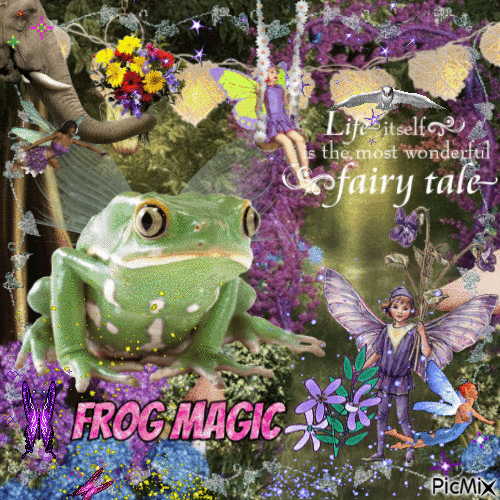 magic frog with fairy friends living fairytale dream - Gratis animeret GIF