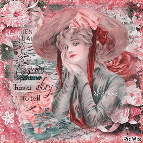 Cartolina di una signora vittoriana con fiori - GIF เคลื่อนไหวฟรี