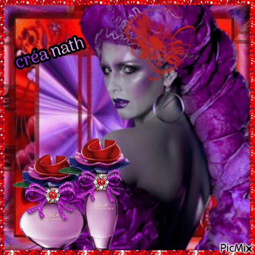 Portrait de femme en rouge et violet - Free animated GIF