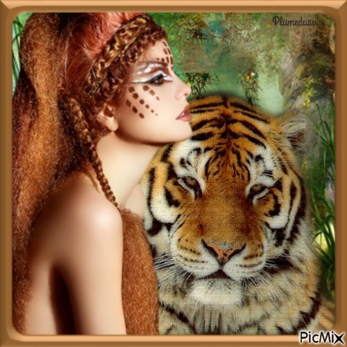 Femme et tigre. - png ฟรี