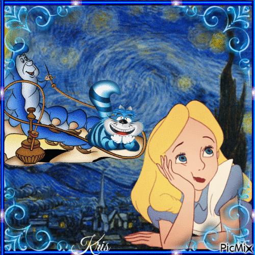 Alice et le ciel étoilé de Van Gogh - Free animated GIF