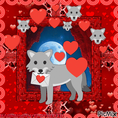 {♥♣♥}Wolf Emoji with Love Letter{♥♣♥} - GIF animé gratuit