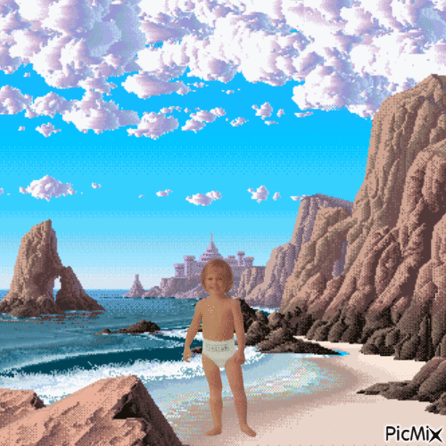 Baby on beach - GIF animate gratis