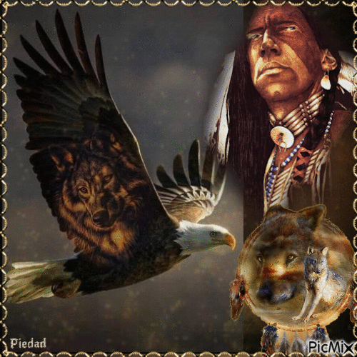 WOLVES, EAGLES AND NATIVE INDIANS - GIF animado gratis
