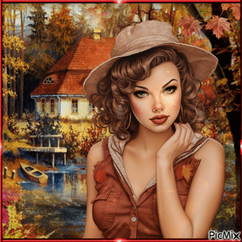 Mujer de otoño con sombrero - Zdarma animovaný GIF