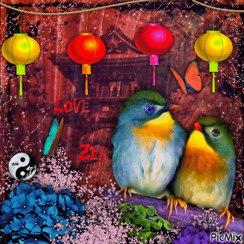 Love Zen Oiseaux - Бесплатный анимированный гифка