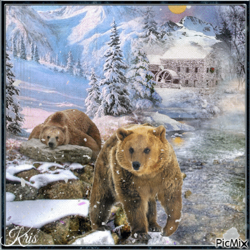Vie sauvage dans un décor de montagne en hiver - Ingyenes animált GIF