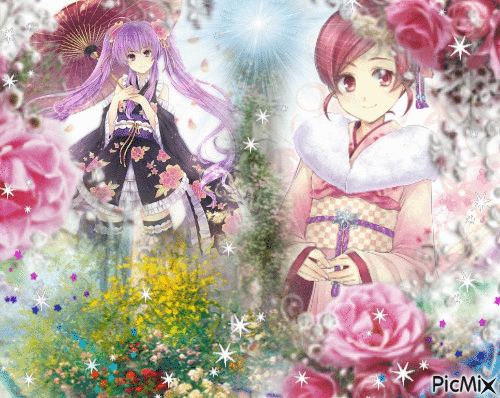 kimono et fleurs ^.^ - 無料のアニメーション GIF