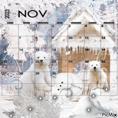 Calendrier mois de novembre 2023 / oursons - Бесплатный анимированный гифка