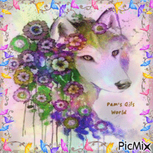 Floral Wolf - GIF animé gratuit