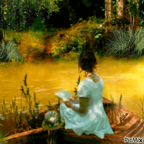 Sentada al borde del rio - GIF animé gratuit