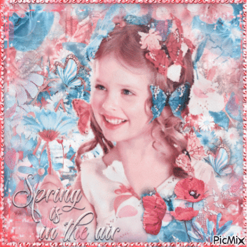 Spring Girl and butterflies - Free animated GIF