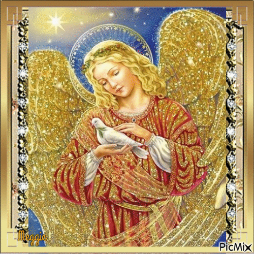 Golden Angel with dove - Ingyenes animált GIF