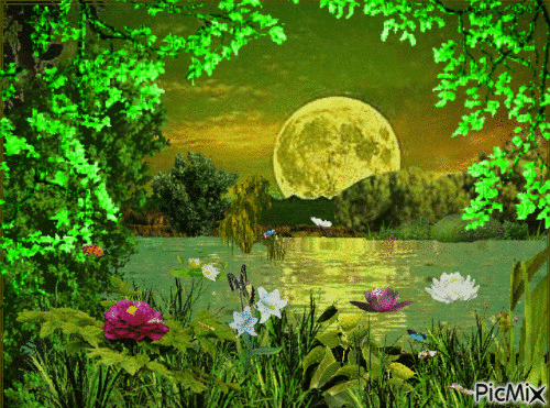 Moonlit Lake - Ingyenes animált GIF