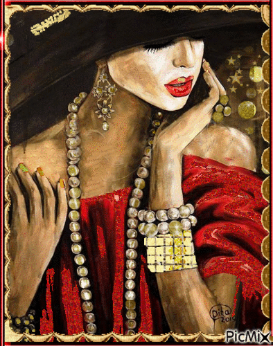 Retrato de mujer rojo y dorado - Darmowy animowany GIF