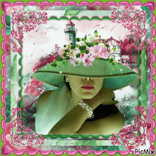 Belle en Chapeau vert - GIF animado grátis