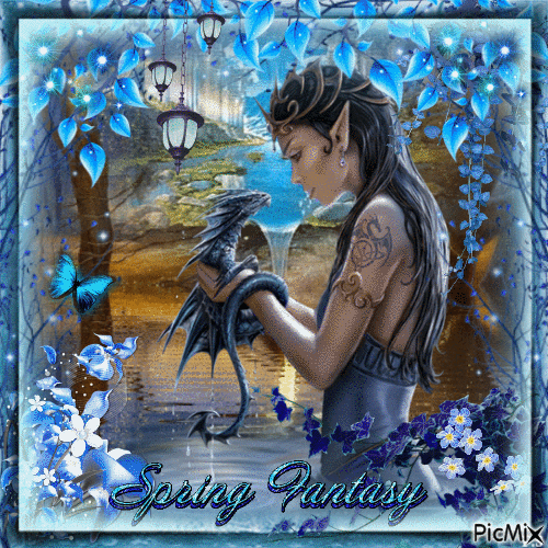 Spring fantasy in blue - Free animated GIF