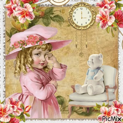 vntage girl with hat - kostenlos png
