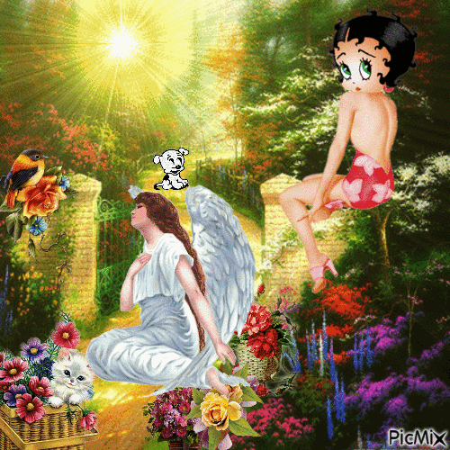 Betty Boop-Angels-flowers - Бесплатный анимированный гифка