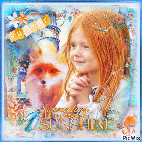 summer girl children fox - GIF animé gratuit