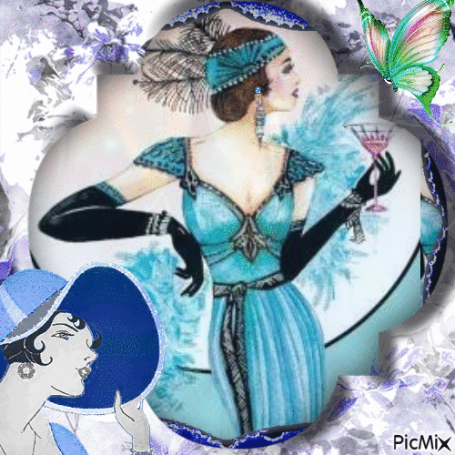 Mujer Art Deco en azul - GIF animé gratuit