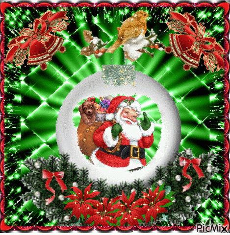 Santa in a Christmas tree ball - GIF animé gratuit