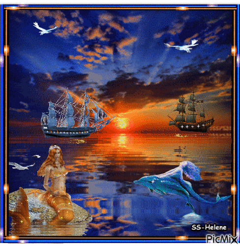 Ships in the sunset. - Darmowy animowany GIF