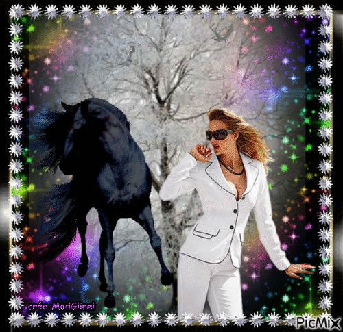 femme et son cheval blanc - Ilmainen animoitu GIF