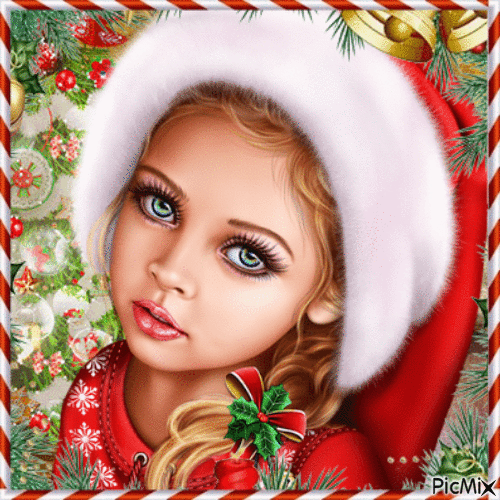Portrait fillette à Noël - GIF animé gratuit
