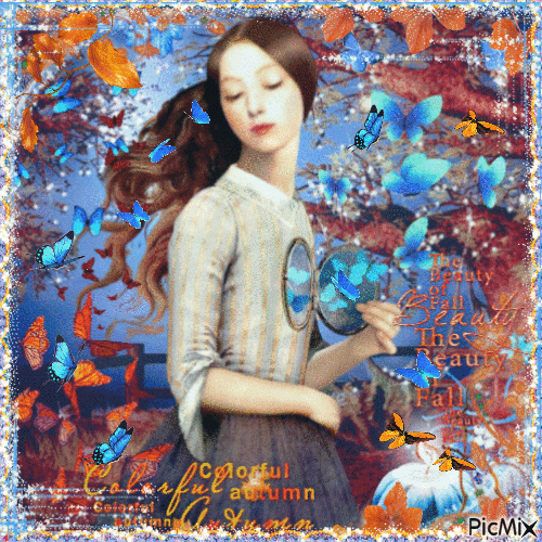 Lady and butterflies - 免费动画 GIF