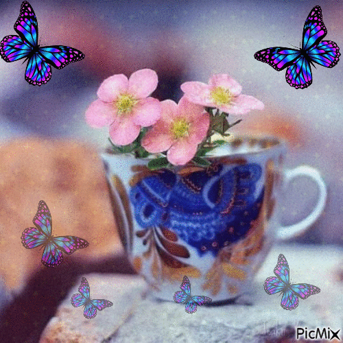 tasse et papillons - Ingyenes animált GIF