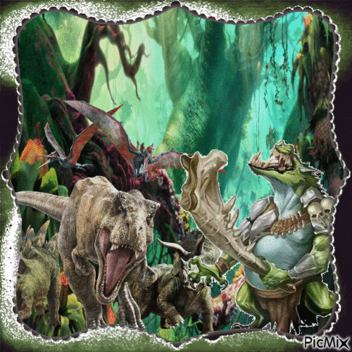 Dinosaurier mit Trollen - GIF animé gratuit