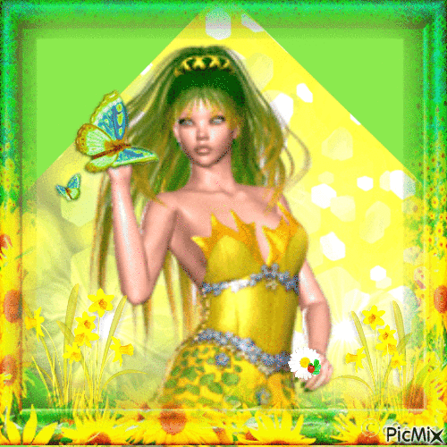 PorPtrait of a woman - Green and yellow tones - GIF animé gratuit