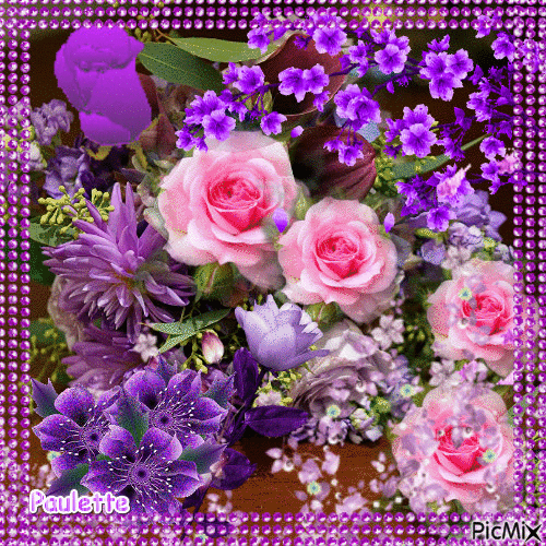 fleurs rose et violette - GIF animado grátis