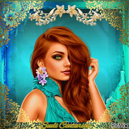Retrato de ouro e turquesa - Безплатен анимиран GIF