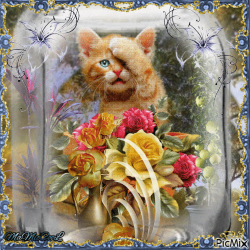 chat pot fleur - Gratis animeret GIF