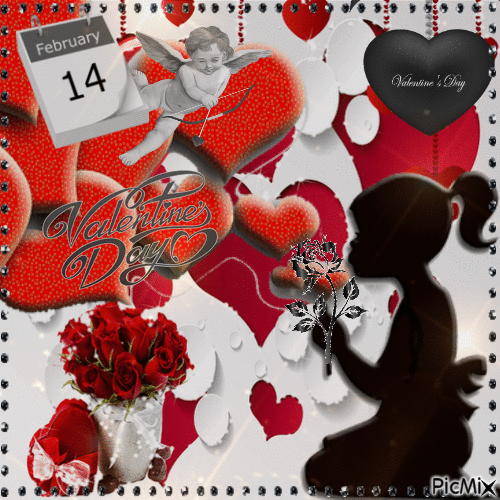 Valentinstag - Rot-, Schwarz- und Weißtöne - Darmowy animowany GIF