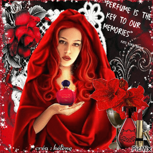Jeune fille et parfum _ tons rouge et noir - Δωρεάν κινούμενο GIF