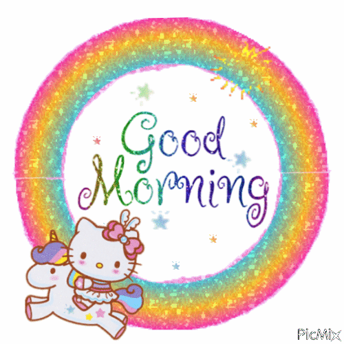 Good morning, rainbow,Kitty - 免费动画 GIF