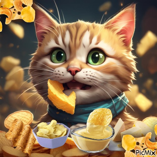 Gattino con patatine e formaggio - darmowe png