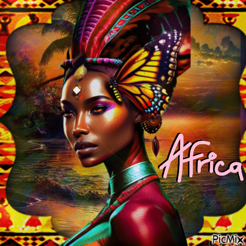 Mujer africana - Multicolor - Бесплатный анимированный гифка