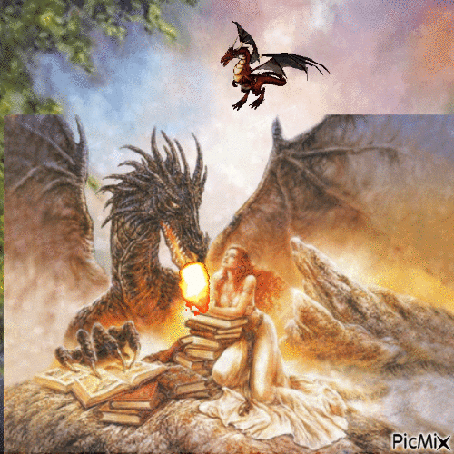 DRAGONS  AND LADY - Free animated GIF