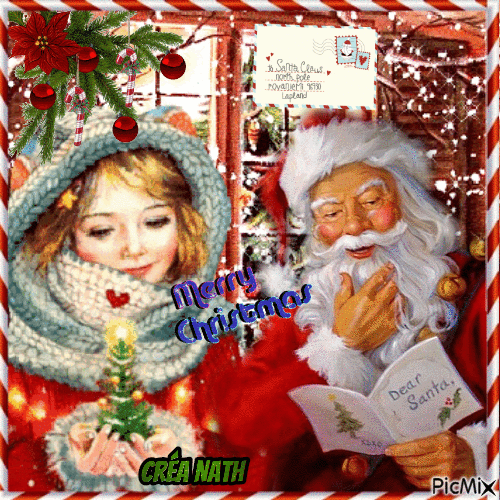 Le père Noël et la petite fille - Δωρεάν κινούμενο GIF